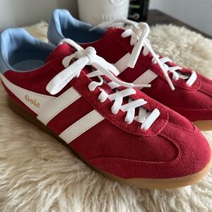 Gola Red Suede Sneakers with White Stripes